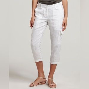 Eileen Fisher Organic Linen Cropped Capri Cargo Pants 4P Petite White